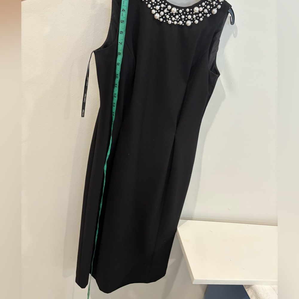 Calvin Klein Elegant Black Dress with Pearl Embellishments